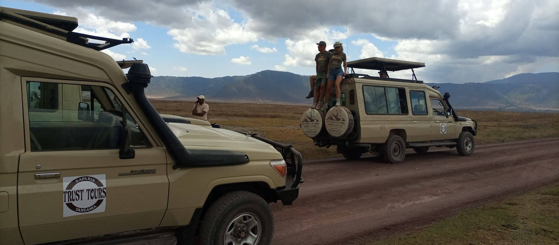 Two Trust Tours Land Cruisers on the Ngorongoro Crater road