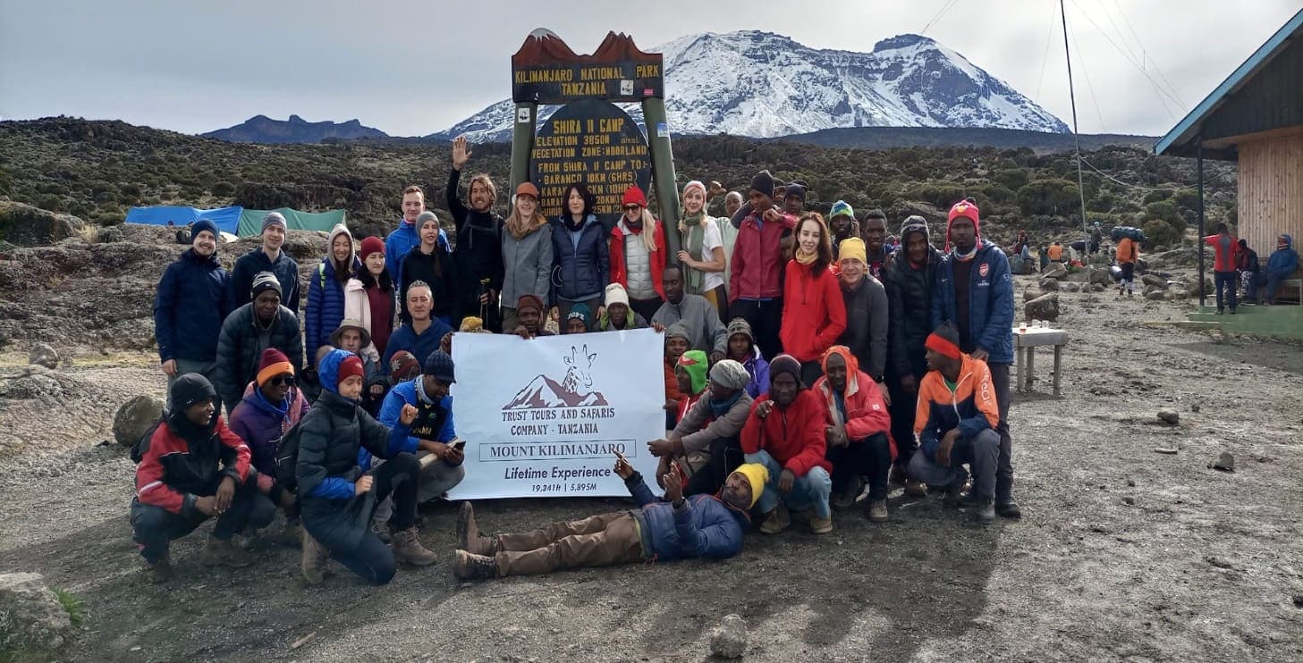 Trust Tours & Safaris climbers and mountain crew together on Kilimanjaro